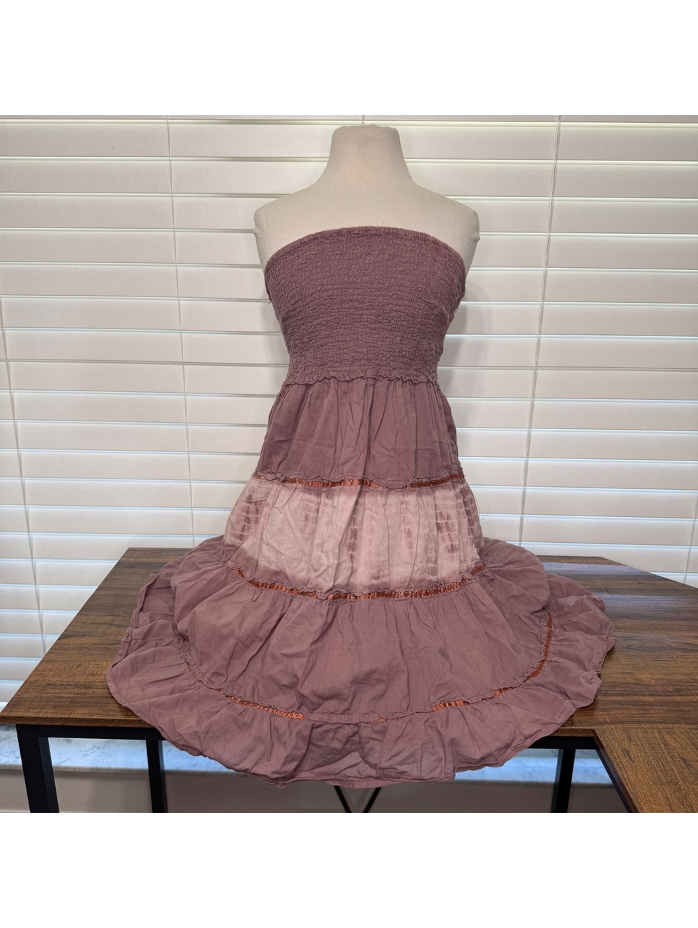 She's Cool Strapless 100% Cotton Midi Dress in Mauve and Pink Size Medium